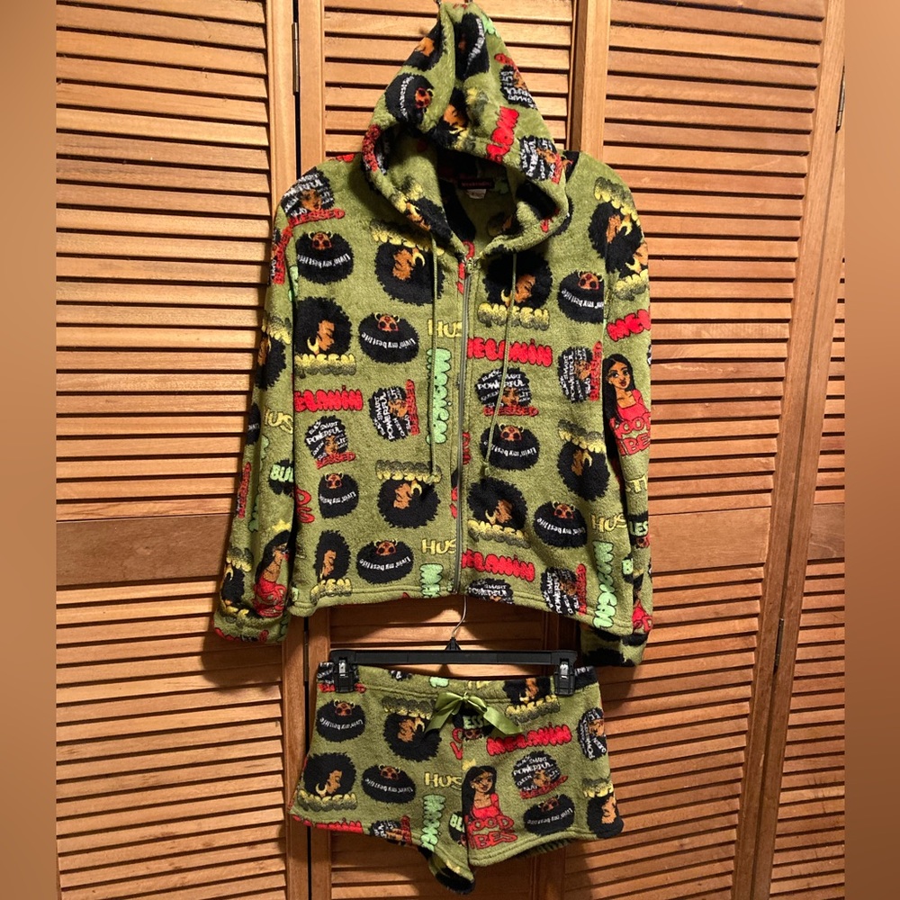 Weekending Green Soft & Cozy Fleece Hoodie & Shorts Set